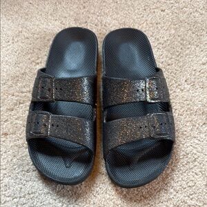 Black Glitter Slide Sandals